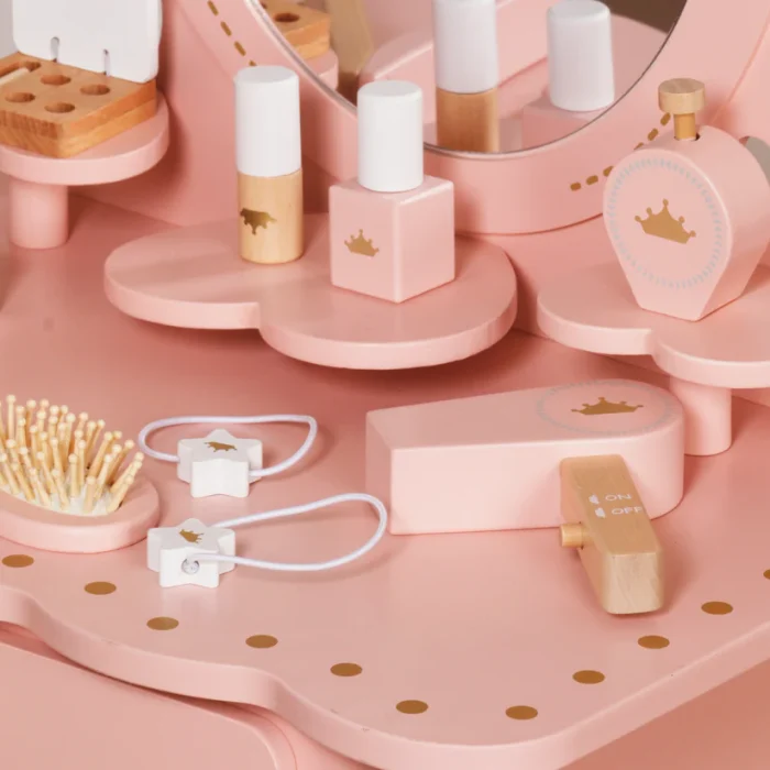 Детска дървена тоалетка с огледало в розово - Image 4