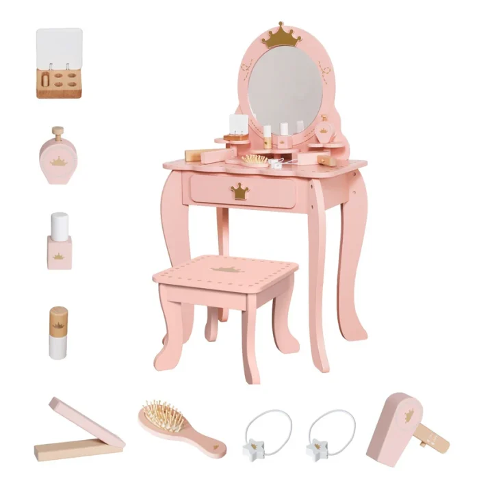 Детска дървена тоалетка с огледало в розово - Image 1
