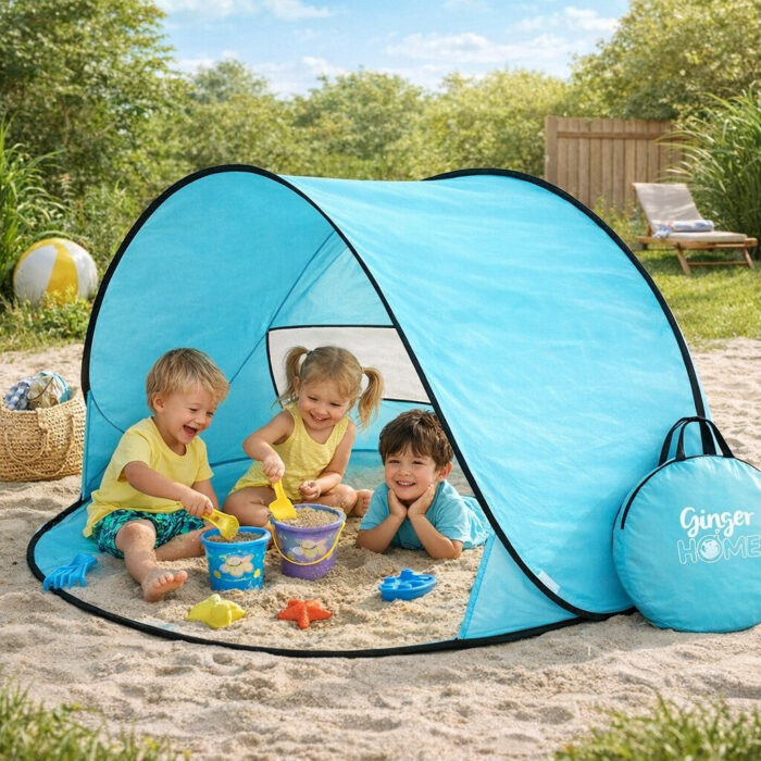 Детска Pop-Up Палатка за Игра GINGER HOME с UV Защита 50+ – Кръгла, Лека и Сгъваема, за Плаж и Градина, 150×150×90 см - Image 5