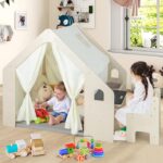 Детска Дървена Къща за Игра 6 в 1 GINGER HOME – Стол, Маса, Черна Дъска, Органайзер, Тента и Мека Подложка - Image 13