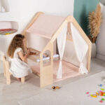 Детска Дървена Къща за Игра 6 в 1 GINGER HOME – Стол, Маса, Черна Дъска, Органайзер, Тента и Мека Подложка - Image 14