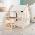 Детска Дървена Къща за Игра 6 в 1 GINGER HOME – Стол, Маса, Черна Дъска, Органайзер, Тента и Мека Подложка - Image 16