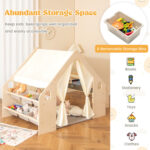Детска Дървена Къща за Игра 6 в 1 GINGER HOME – Стол, Маса, Черна Дъска, Органайзер, Тента и Мека Подложка - Image 4