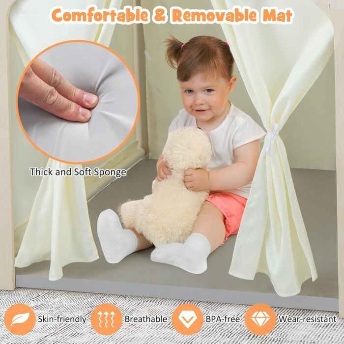 Детска Дървена Къща за Игра 6 в 1 GINGER HOME – Стол, Маса, Черна Дъска, Органайзер, Тента и Мека Подложка - Image 7