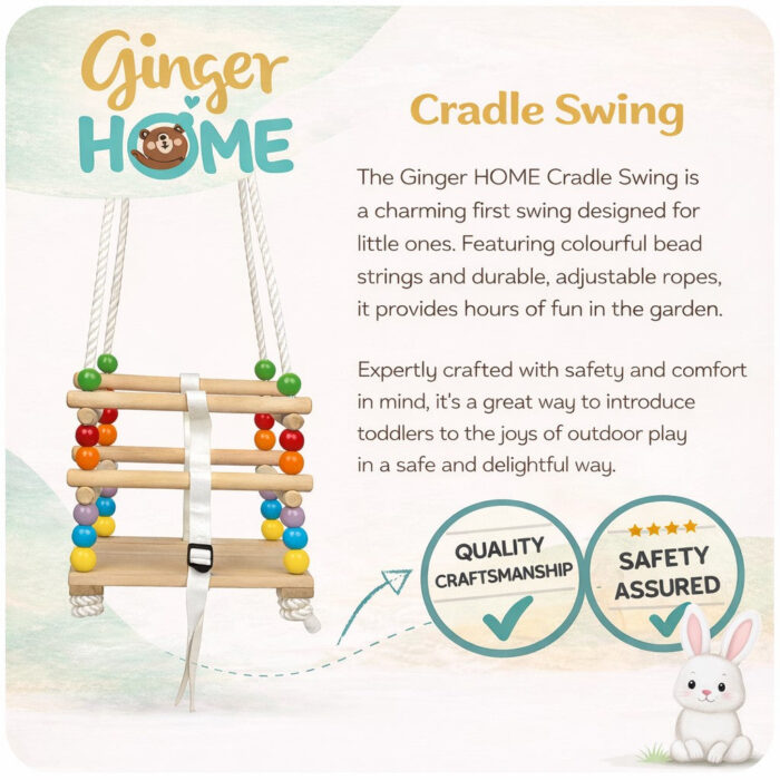 Детска дървена люлка GINGER HOME с колан и бордове - Image 9