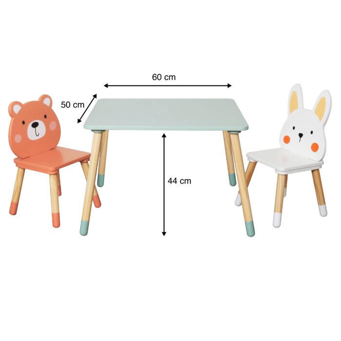 Детска Дървена Маса с 2 Столчета GINGER HOME – Мече и Зайче, Комплект за Игра и Учене - Image 11