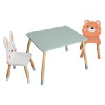 Детска Дървена Маса с 2 Столчета GINGER HOME – Мече и Зайче, Комплект за Игра и Учене - Image 2