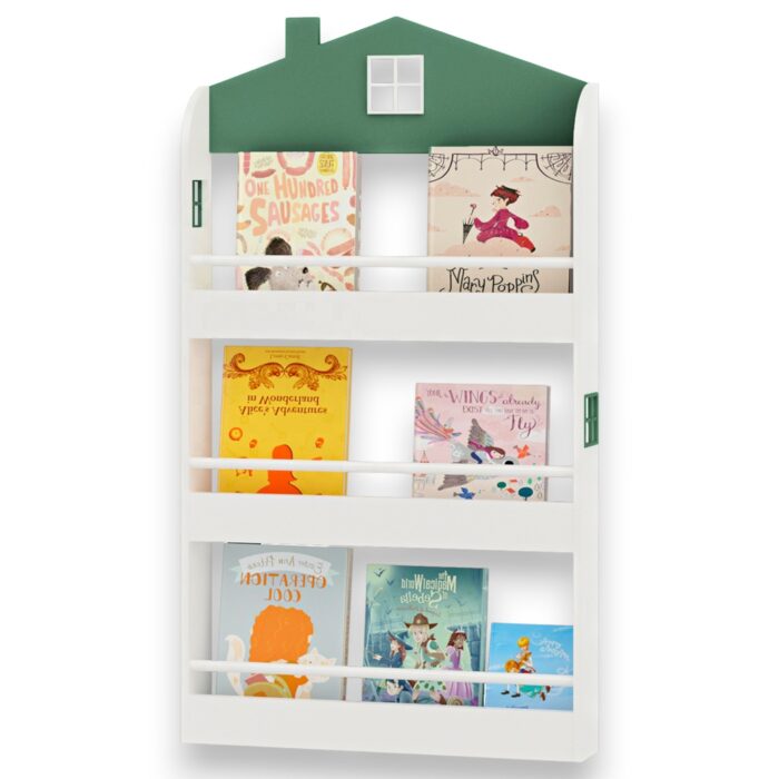 Детска Етажерка за Книги и Играчки GINGER HOME – Къщичка, 3 Рафта, Дърво, 60x12x106 см - Image 1