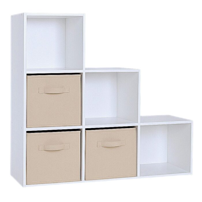 Детска Етажерка, Органайзер за Играчки, GINGER HOME с 6 Отделения и Текстилни Кутии, Бяла, Монтесори Мебел - Image 2
