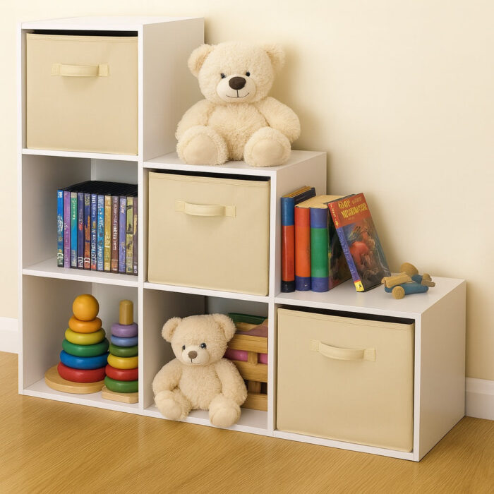Детска Етажерка, Органайзер за Играчки, GINGER HOME с 6 Отделения и Текстилни Кутии, Бяла, Монтесори Мебел - Image 12