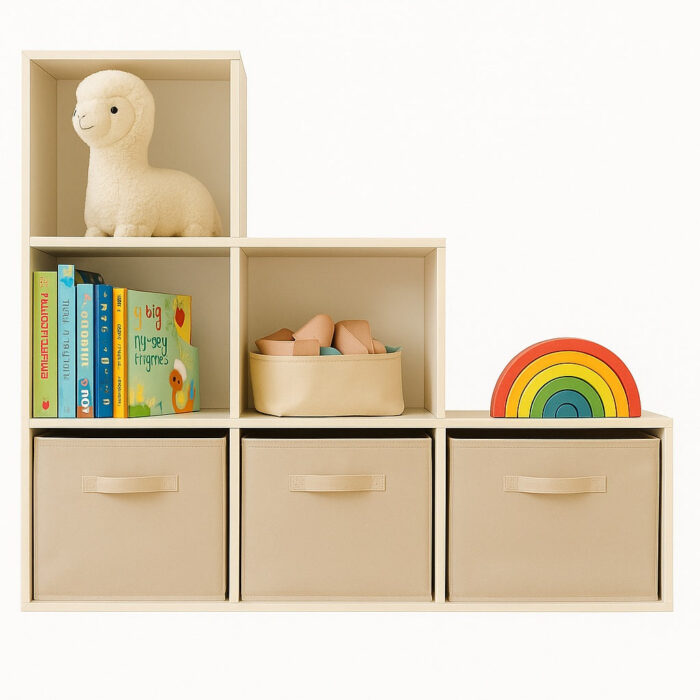 Детска Етажерка, Органайзер за Играчки, GINGER HOME с 6 Отделения и Текстилни Кутии, Бяла, Монтесори Мебел - Image 14