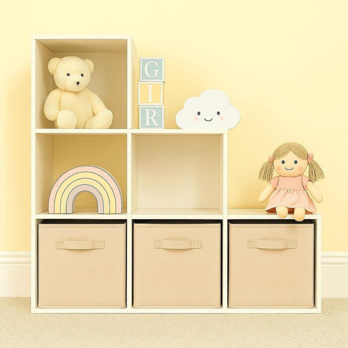 Детска Етажерка, Органайзер за Играчки, GINGER HOME с 6 Отделения и Текстилни Кутии, Бяла, Монтесори Мебел - Image 4