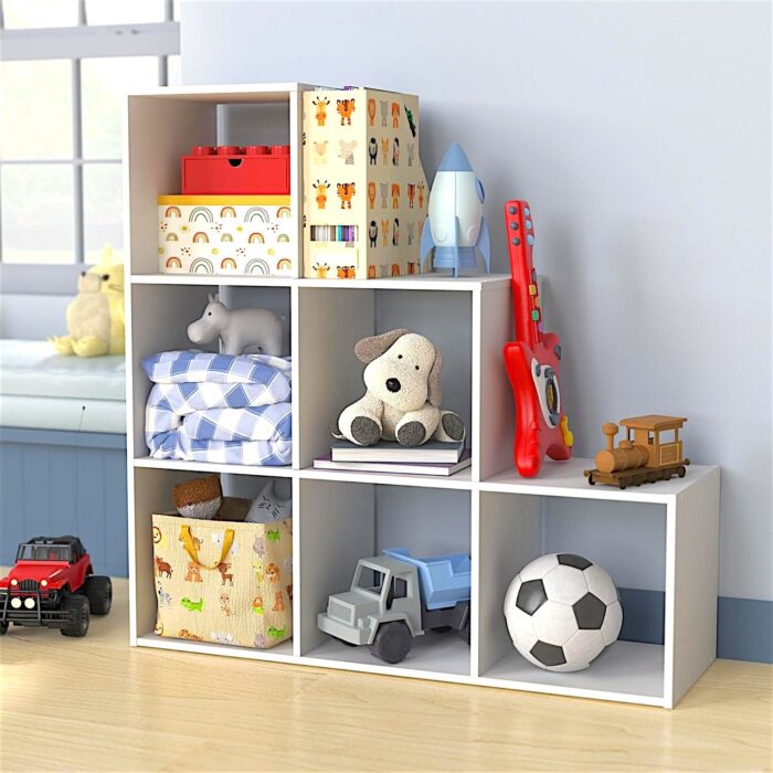 Детска Етажерка, Органайзер за Играчки, GINGER HOME с 6 Отделения и Текстилни Кутии, Бяла, Монтесори Мебел - Image 9