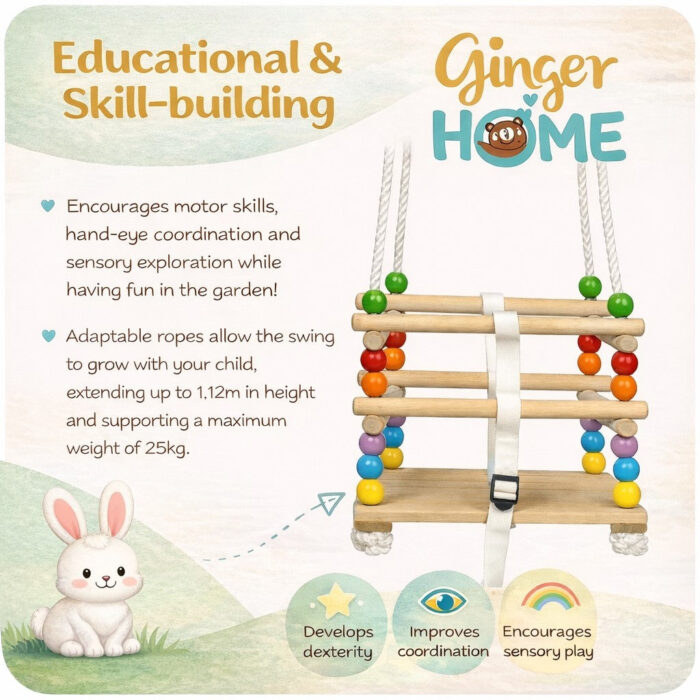 Детска дървена люлка GINGER HOME с колан и бордове - Image 10