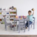 Детска Маса с 4 Столчета GINGER HOME – Дървена Детска Маса за Игра и Учене, Сив Комплект 66×56×48 см - Image 5