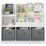 Детски Органайзер GINGER HOME, Етажерка с Рафтове за Играчки и Книги, 3 Текстилни Кутии, Дървен, Бял, 92x30x80 см, Монтесори - Image 11