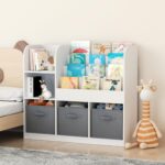 Детски Органайзер GINGER HOME, Етажерка с Рафтове за Играчки и Книги, 3 Текстилни Кутии, Дървен, Бял, 92x30x80 см, Монтесори - Image 12