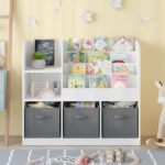 Детски Органайзер GINGER HOME, Етажерка с Рафтове за Играчки и Книги, 3 Текстилни Кутии, Дървен, Бял, 92x30x80 см, Монтесори - Image 14