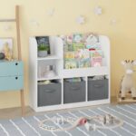 Детски Органайзер GINGER HOME, Етажерка с Рафтове за Играчки и Книги, 3 Текстилни Кутии, Дървен, Бял, 92x30x80 см, Монтесори - Image 15