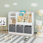 Детски Органайзер GINGER HOME, Етажерка с Рафтове за Играчки и Книги, 3 Текстилни Кутии, Дървен, Бял, 92x30x80 см, Монтесори - Image 10