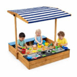Детски Дървен Пясъчник 3в1 с Кухня, Пейка и Сенник с UV Защита GINGER HOME – Игра на Открито (110x114x110 см) - Image 5