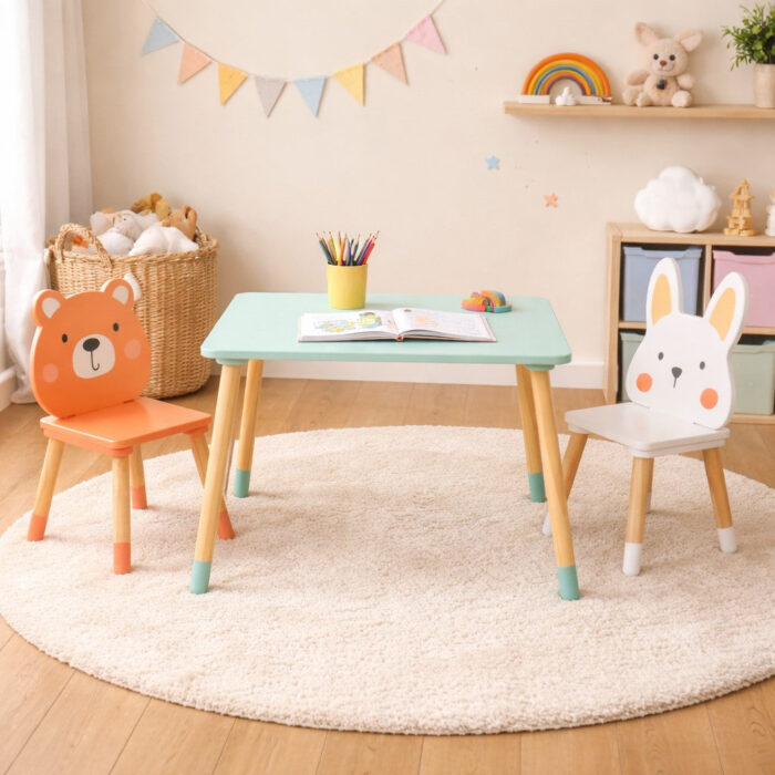 Детска Дървена Маса с 2 Столчета GINGER HOME – Мече и Зайче, Комплект за Игра и Учене - Image 12