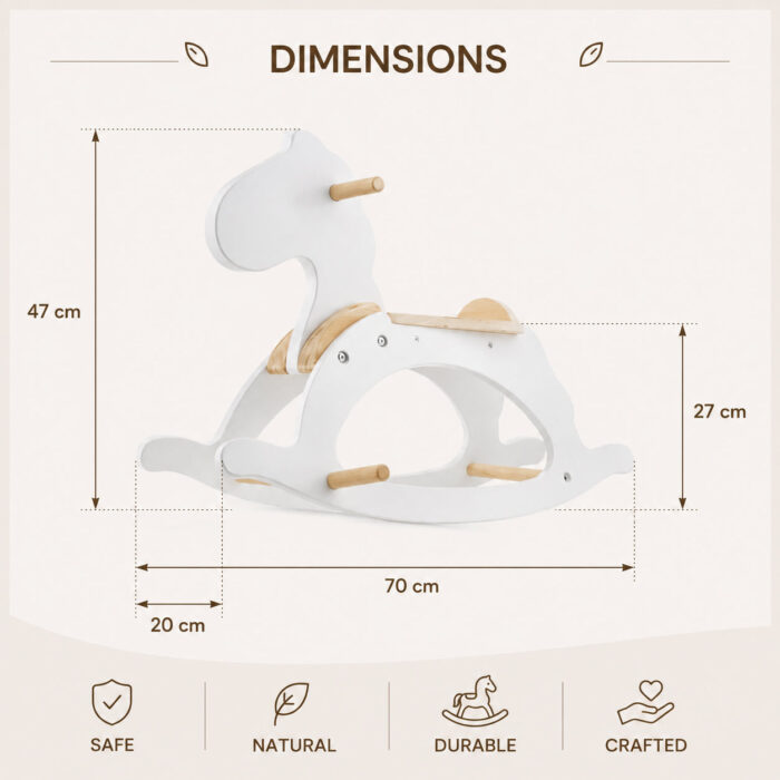 Детско Дървено Конче за Люлеене GINGER HOME, Бяло, Масивно Дърво, 70x20x47 см, Монтесори Играчка - Image 11