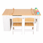 Детска Дървена Маса 3 в 1 GINGER HOME с 2 Столчета, Дъска за Рисуване, Органайзер и Ролка за Хартия, 109x60x55 см - Image 3