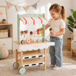 Детски Дървен Щанд за Сладолед GINGER HOME, Магазинче на Колела, MDF, 44/57x28x95.5 см, Монтесори Игра - Image 5