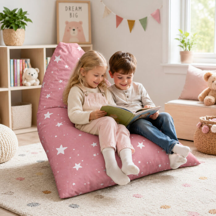 Детски Пуф Лежанка GINGER HOME Little Stars, 100% Памук, Розов Барбарон със Звезди, 127x81x76 см - Image 3