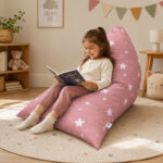 Детски Пуф Лежанка GINGER HOME Little Stars, 100% Памук, Розов Барбарон със Звезди, 127x81x76 см - Image 2
