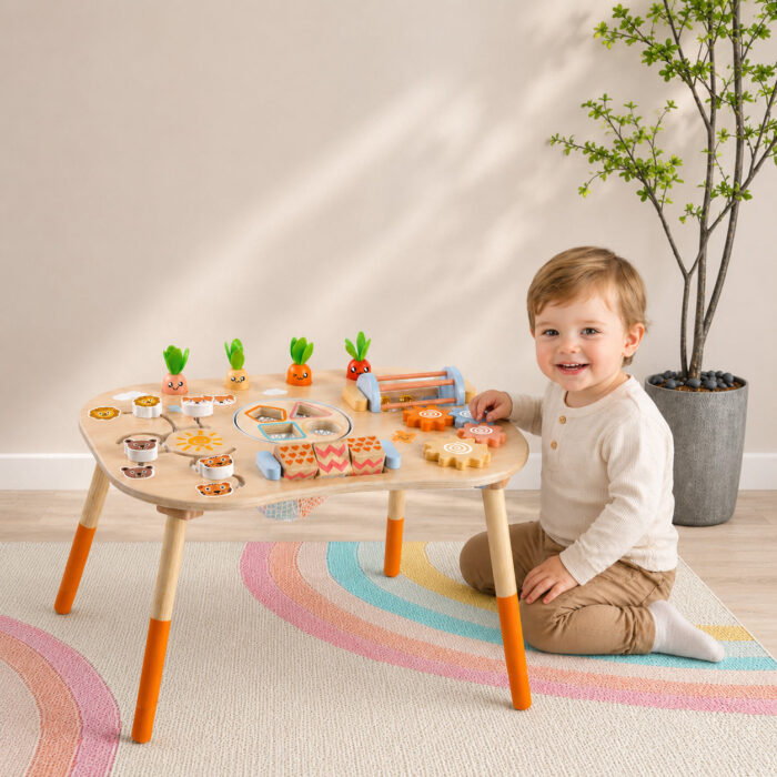 Детска Активна Маса GINGER HOME, Монтесори Център за игра 6 в 1, Масивно Дърво, 46x30.5x43.5 см - Image 11