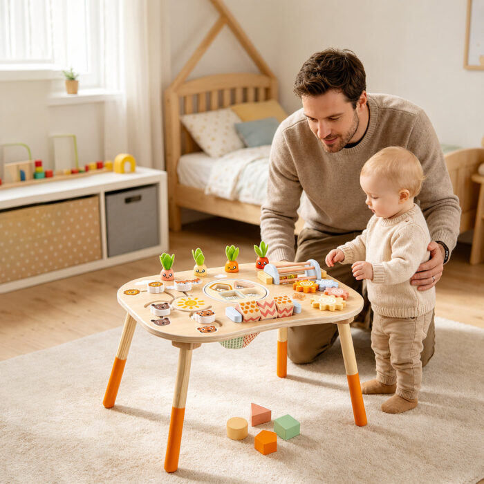 Детска Активна Маса GINGER HOME, Монтесори Център за игра 6 в 1, Масивно Дърво, 46x30.5x43.5 см - Image 12