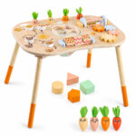 Детска Активна Маса GINGER HOME, Монтесори Център за игра 6 в 1, Масивно Дърво, 46x30.5x43.5 см
