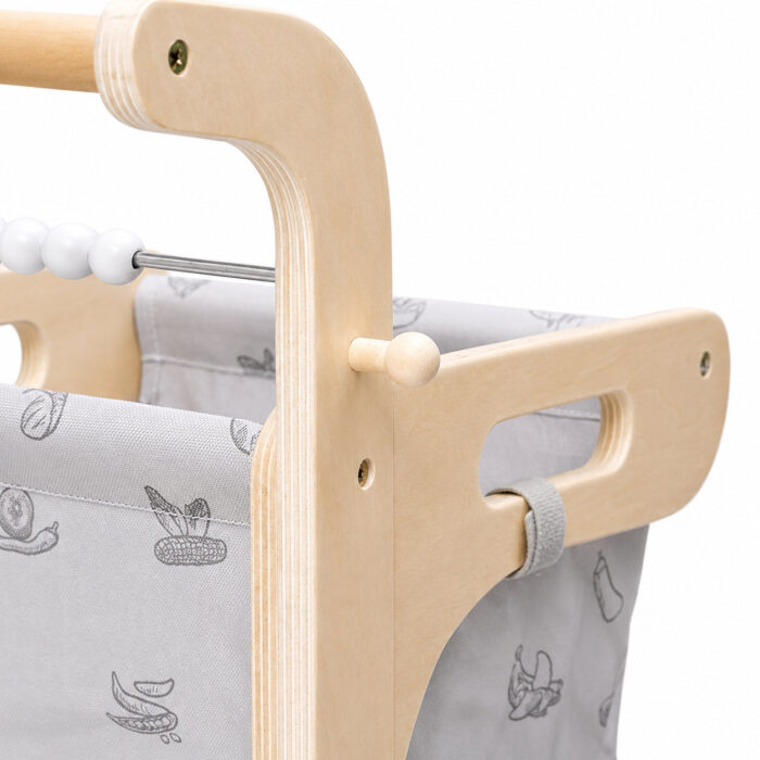 Детска Дървена Проходилка GINGER HOME, Количка за Пазаруване с Кош, Играчка за Бутане, Монтесори, 52 см - Image 11