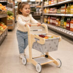 Детска Дървена Проходилка GINGER HOME, Количка за Пазаруване с Кош, Играчка за Бутане, Монтесори, 52 см - Image 15