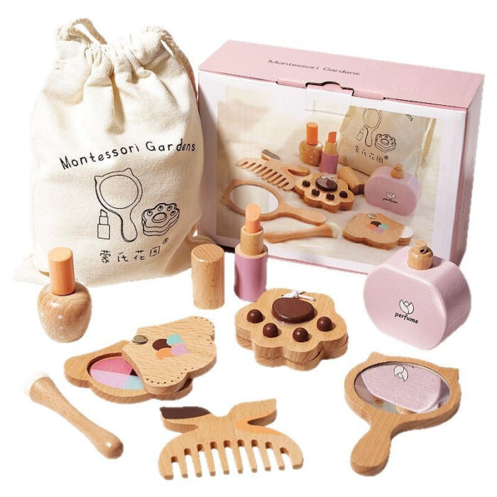 Детски Дървен Козметичен Комплект GINGER HOME, Гримове за Ролева Игра, Чантичка, Монтесори - Image 11