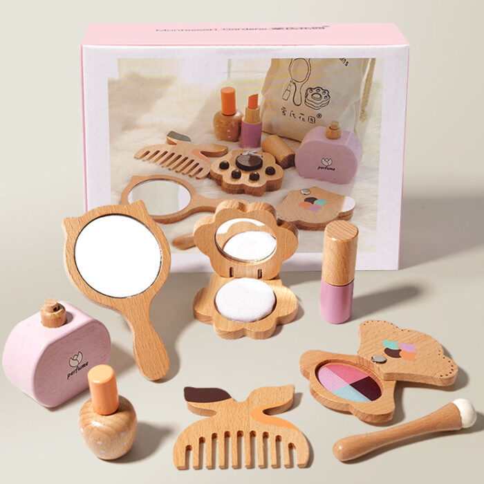 Детски Дървен Козметичен Комплект GINGER HOME, Гримове за Ролева Игра, Чантичка, Монтесори - Image 7