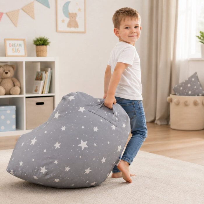 Детски пуф кресло GINGER HOME Little Stars – Сив барбарон със звезди - Image 7