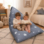 Детски Пуф Лежанка GINGER HOME Little Stars, 100% Памук, Сив Барбарон със Звезди, 127x81x76 см - Image 4