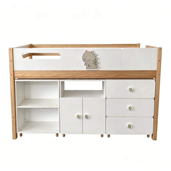 Детско Комбинирано Легло GINGER HOME DINO с Етажерка, Шкаф, Скрин и Подматрачна Рамка, 90x200 см - Image 2