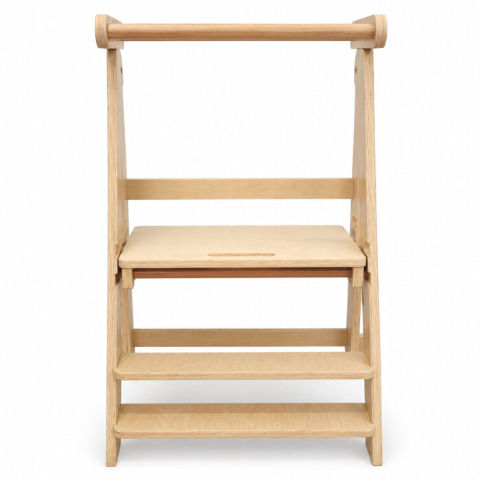 Монтесори Кула за Деца GINGER HOME, Сгъваемо Помощно Столче за Кухня, Learning Tower, Безопасна Детска Стълба, Масивно Натурално Дърво, 51x47x91.5 см - Image 4