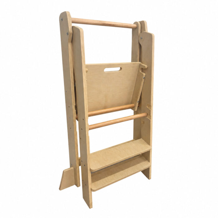 Монтесори Кула за Деца GINGER HOME, Сгъваемо Помощно Столче за Кухня, Learning Tower, Безопасна Детска Стълба, Масивно Натурално Дърво, 51x47x91.5 см - Image 8