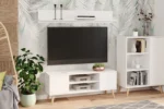 ТВ шкаф Focus с дървени крака 135 см (бяло) - Image 3