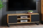 ТВ шкаф Focus с метални крака (135, черно + златен дъб крафт) - Image 4
