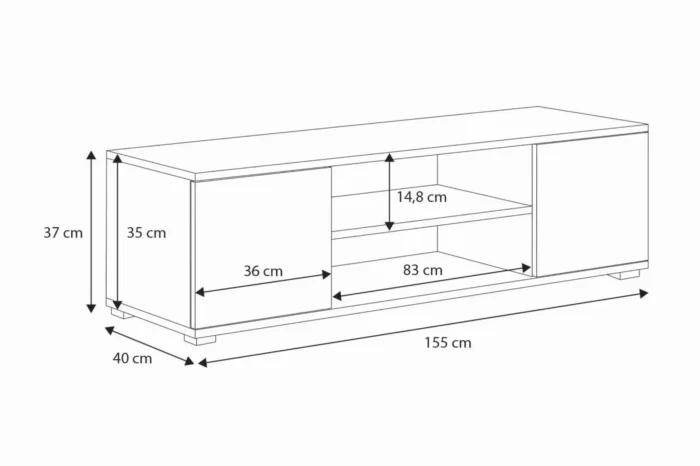 ТВ шкаф Focus с пластмасови крака 155 см бял - Image 4