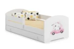 Детско легло Luk с парапет и чекмедже с различни мотиви (140 х 70 см, cat with car)