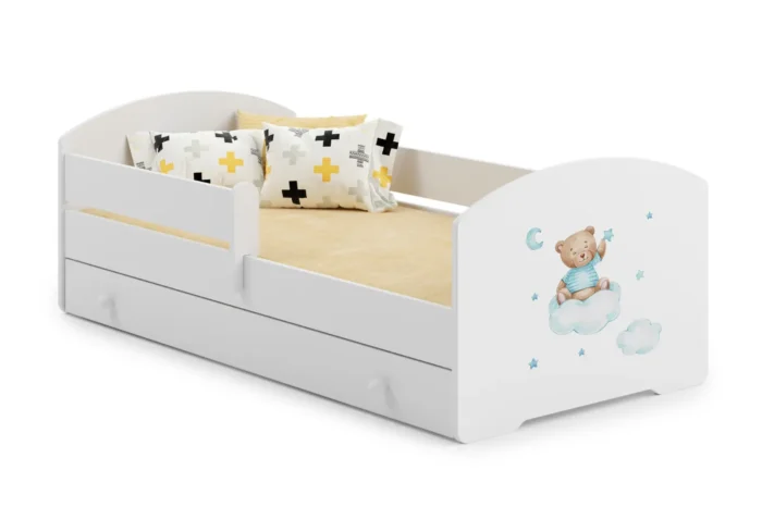 Детско легло Luk с парапет и чекмедже с различни мотиви (160 х 80 см, blue bear) - Image 1