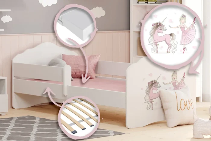 Детско легло FALA с парапет с различни мотиви (140 х 70 см, unicorn and girl) - Image 2