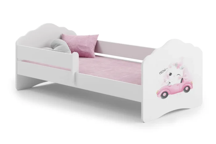Детско легло FALA с парапет с различни мотиви (160 х 80 см, cat with car) - Image 1